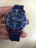 Copy Breitling Transocean Chronograph Watch Rubber Strap Blue Dial Free Warranty
